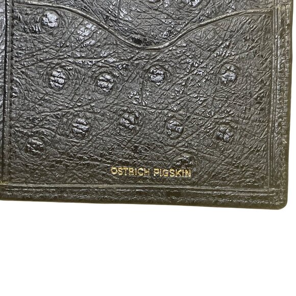 Ostrich Pigskin Black Bi-Fold Embossed Leather With Multiple Card Slots Wallet - Picture 4 of 9